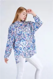 Picture of Women's Colorful Long Loose Satin Fabric Shirt Without Pocket 100% Cotton