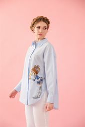 Show details for Blue cotton embroidered women's shirt Tarik