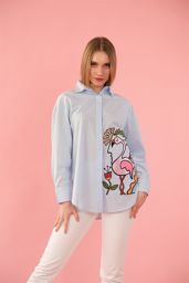 Show details for Blue cotton embroidered women's shirt Tarik