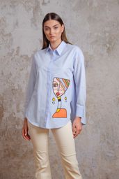 Show details for Blue cotton embroidered poplin shirt for women Tarik