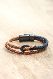 Picture of Thin Rope Three Row Fine Knit Genuine Leather Bracelet