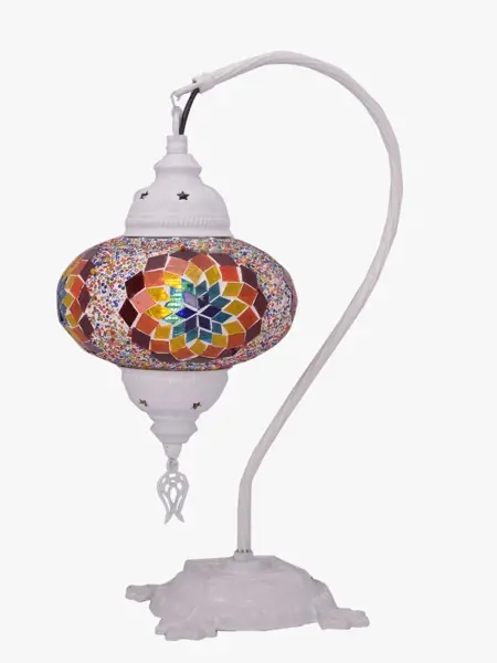 Picture of A white mosaic lamp in the shape of a camel's neck