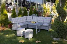 Picture of Bamboo corner sofa garden set 6 + 2 side chairs + middle table