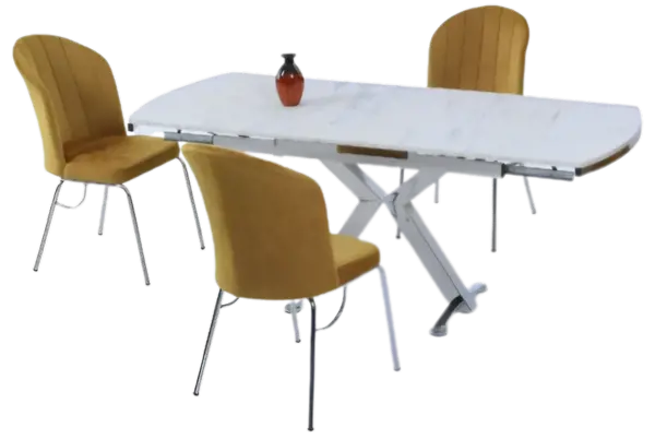 İkon Beyaz Mermer Masa - Lara Sandalye resmi