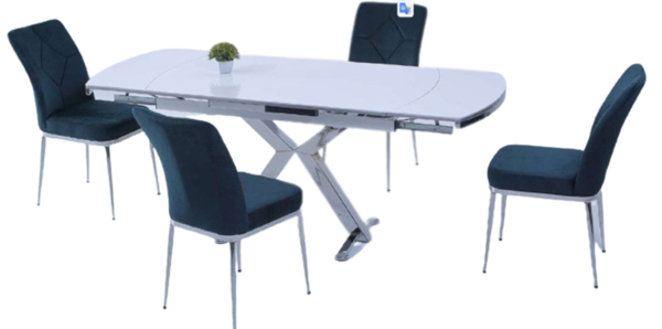 Picture of White Glass Extendable Dining Table - With Chairs