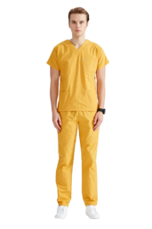 Picture of Surgical suit made of thin cloth, yellow, with a V-neck