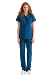 Picture of V-neck indigo blue thin fabric surgical suit