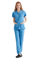 Picture of Surgical suit made of thin cloth, blue, with a V-neck