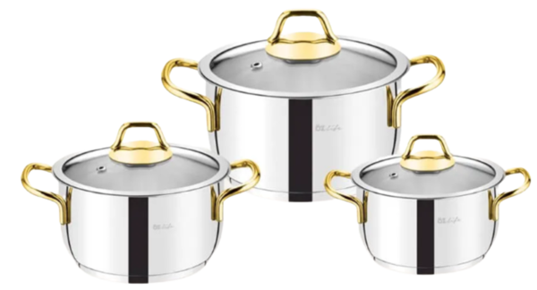 Picture of Plain golden 6-piece deep pots cookware set