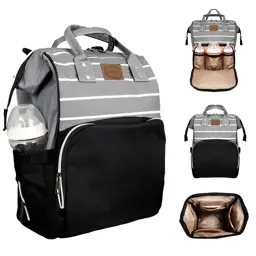 Show details for Baby bag for mom, striped, black-gray Tarik
